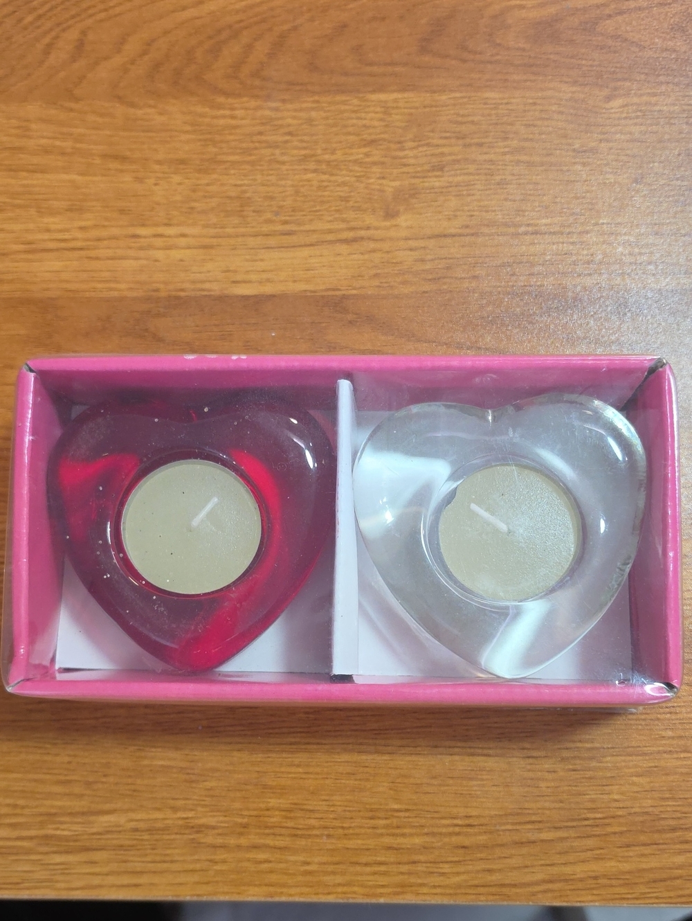 Heart-Shaped Glass Tealight Candle Holders - Pink & Clear
